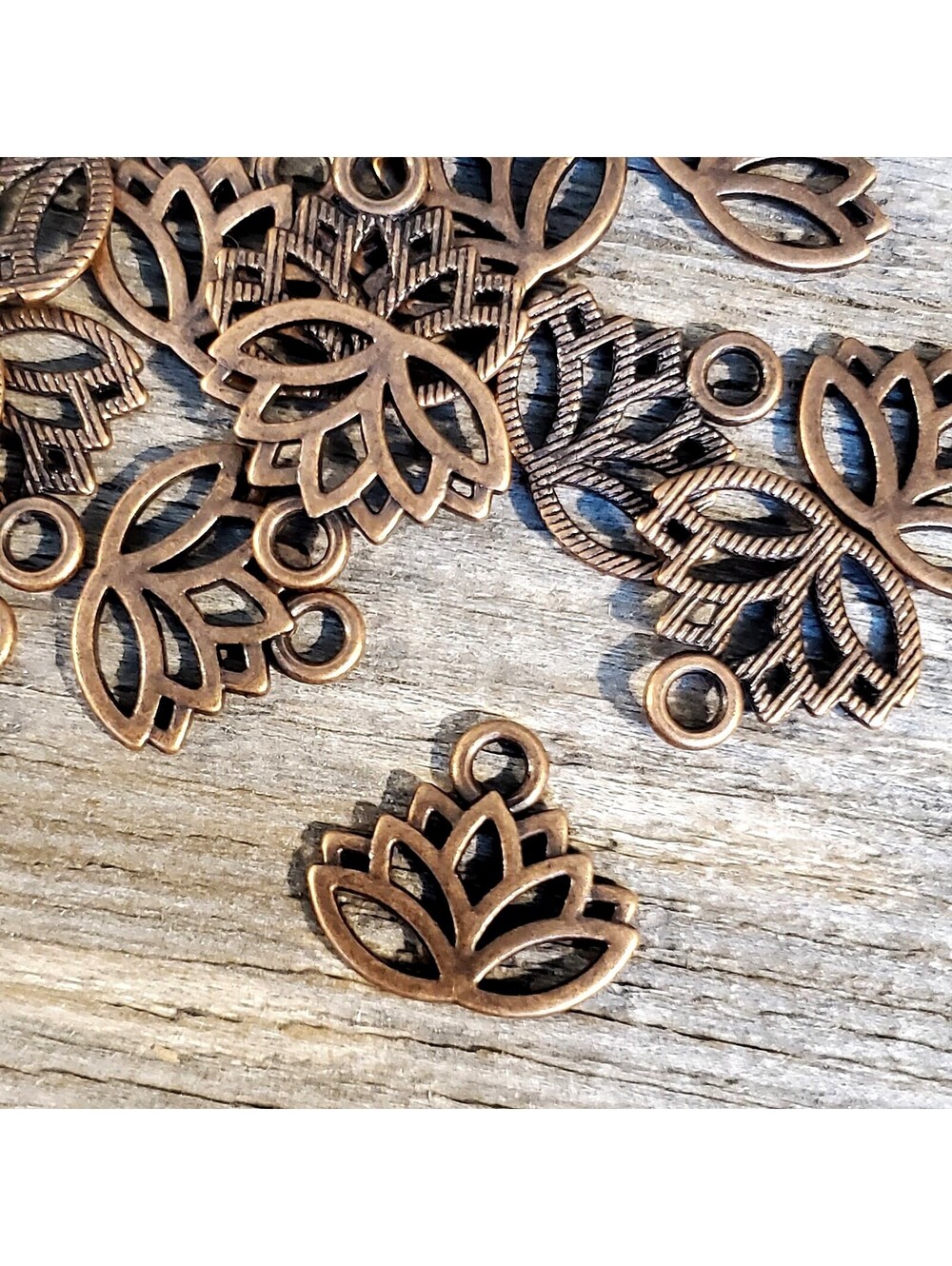Antique Copper Open Lotus Flower Zen Garden Yoga 15x17mm Charms Pendants 10 pcs